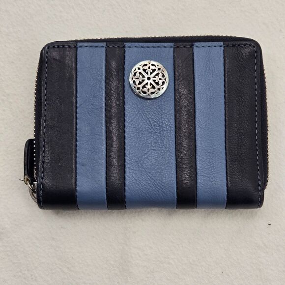EUC Brighton Ferrara SANTORINI Blue Black Leather Medium Zip Around‎ Wallet - Picture 1 of 6